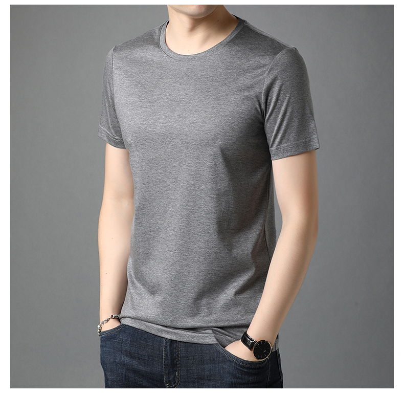 富贵鸟仿桑蚕丝短袖t恤男士圆领小衫中年男土半截袖冰丝光棉t恤园口