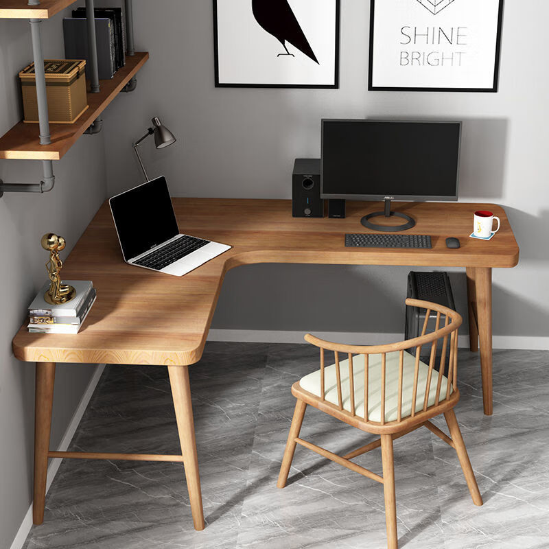 宠翰实木转角书桌书架组合简约学生写字台家用卧室l型拐角电脑台式桌