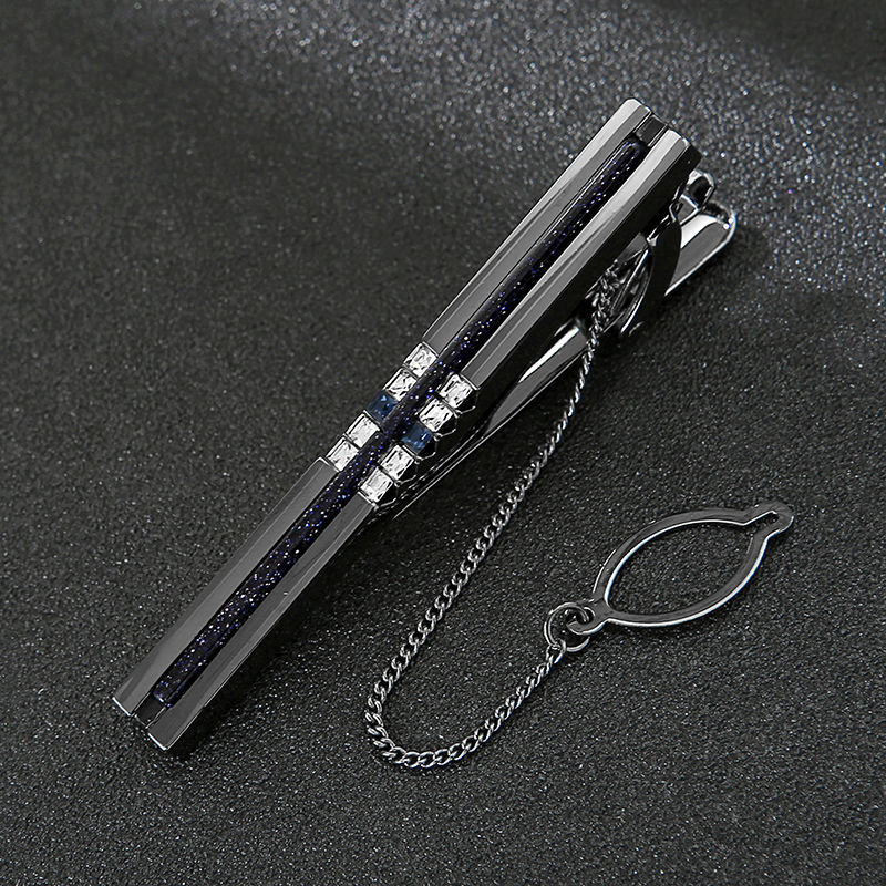 男士领带夹子星空男士带链条轻奢领带夹水晶钻石满天星领夹礼盒装经典