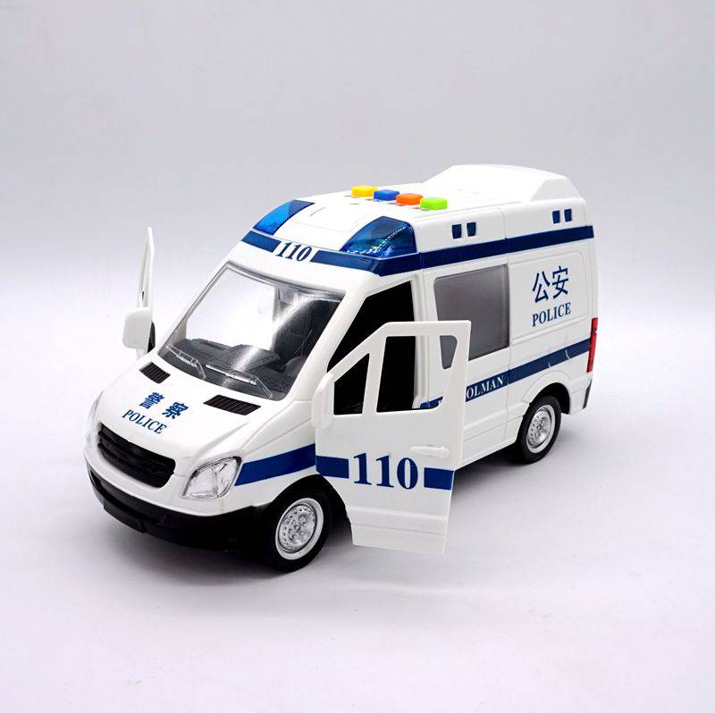 文艺开拓者救护车警车工程车会讲故事音乐惯性玩具车文艺宝马黑色警车