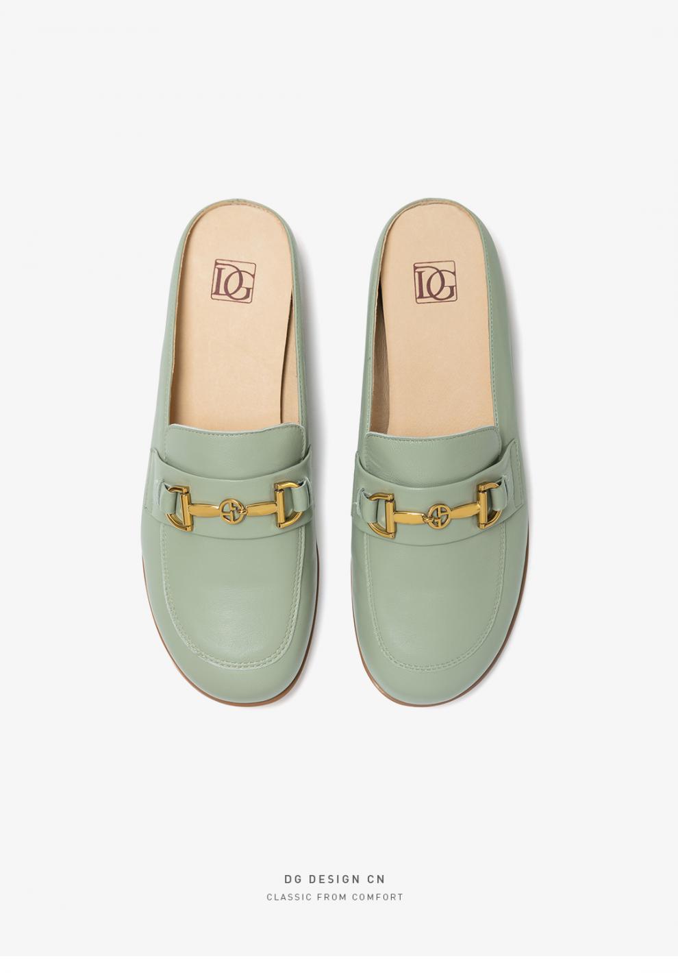 dg夏季新款真皮半拖鞋女外穿百搭平底凉拖鞋穆勒鞋女米白36