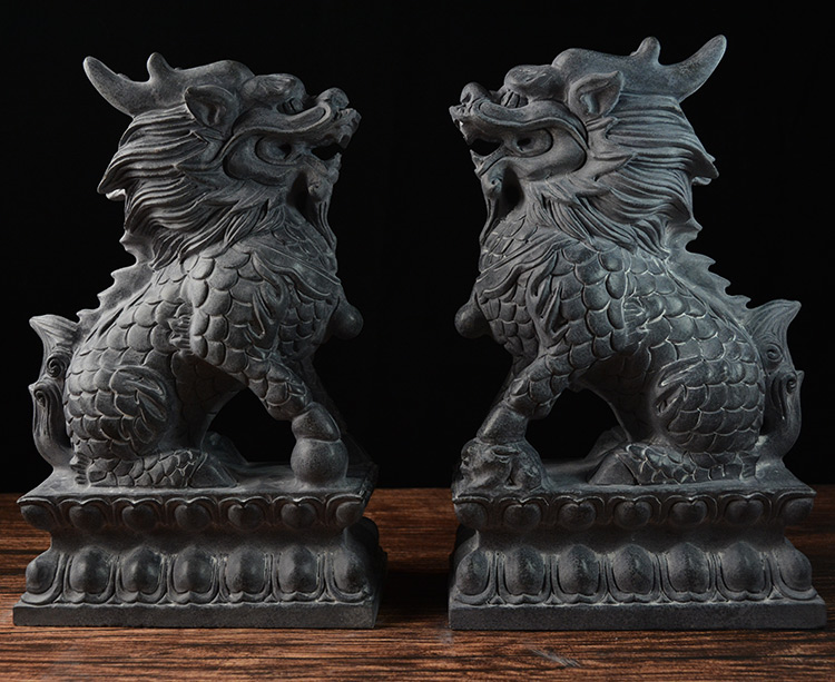 姬幻石雕青石麒麟摆件一对神兽家用看门公司门口公母天然石头麒麟