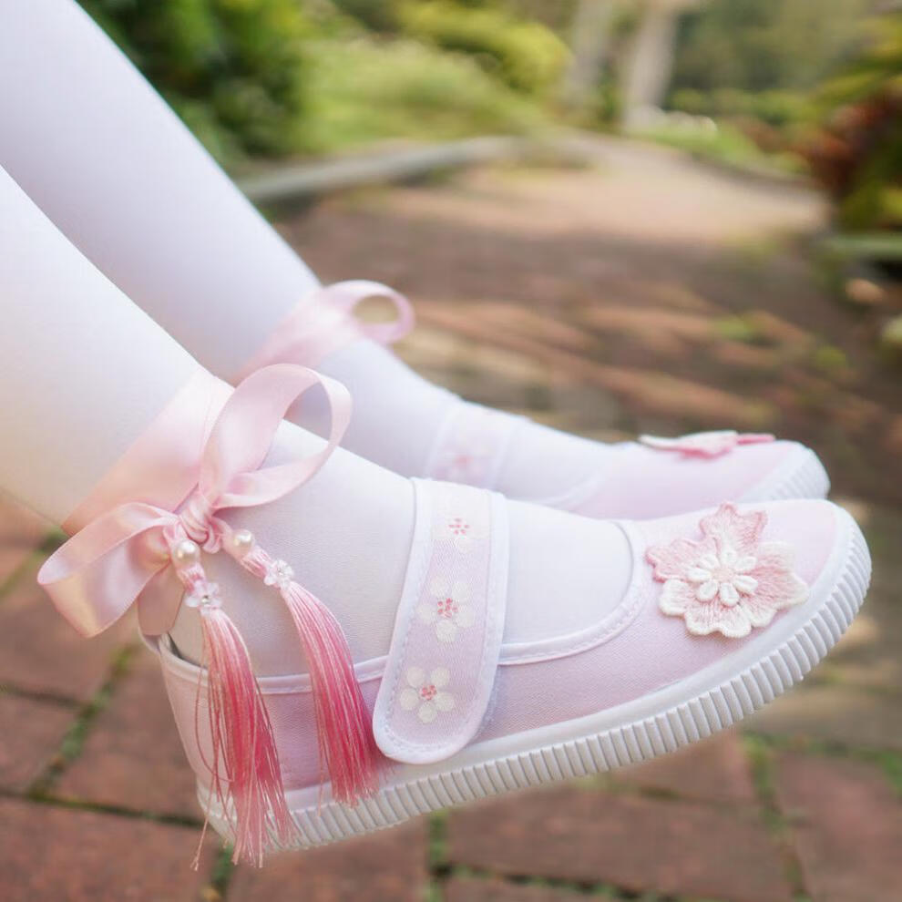 古装汉服鞋子古风儿童绣花女童古代中国风女宝宝布鞋汉元素zw蓝色若水