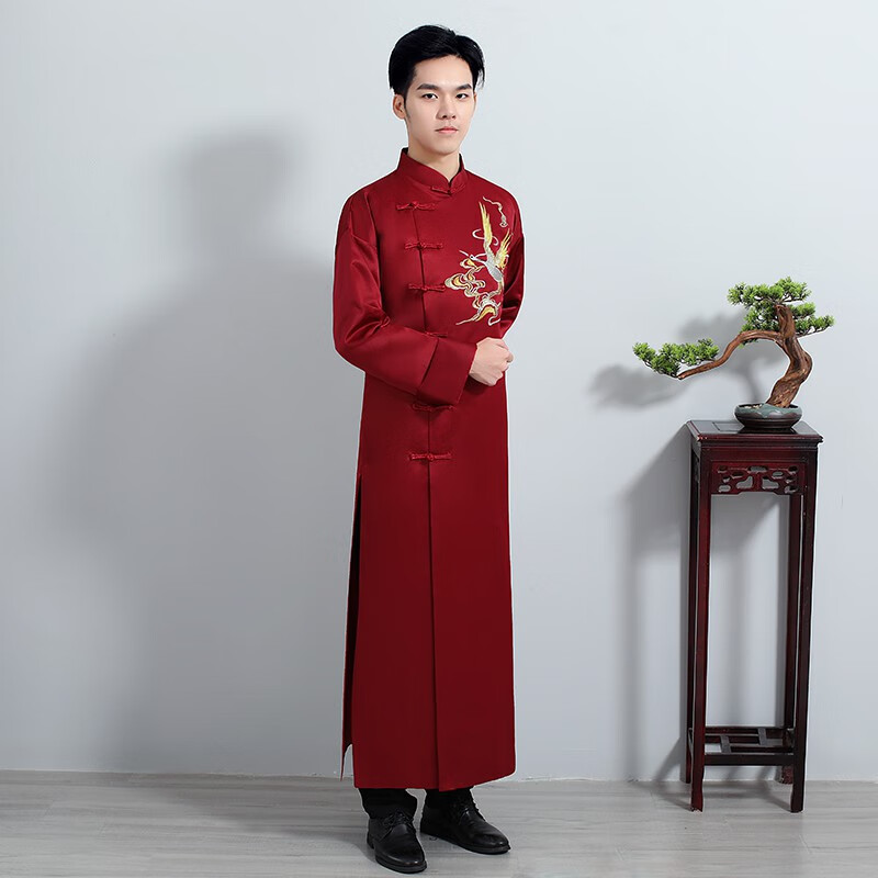 中式婚礼司仪主持服装相声服长衫男民国大褂中国风伴郎绣花年会表演