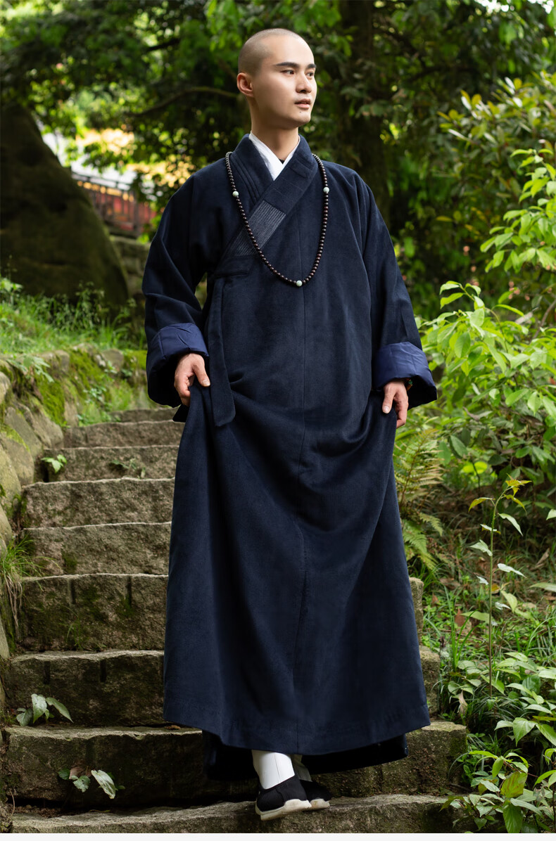 僧服长褂僧衣冬装和尚衣服僧袍出家人长袍大褂男女款藏青色38