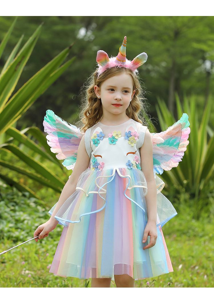 小马宝莉小马宝莉裙子公主裙小孩彩色女童翅膀衣服独角兽连衣裙彩虹裙