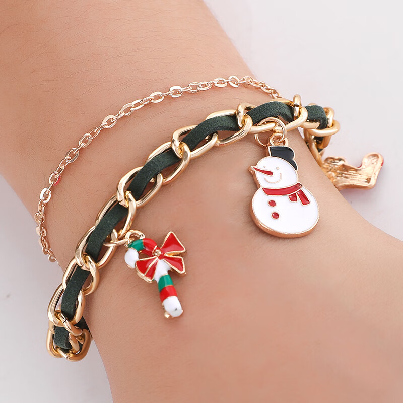 麋鹿手链圣诞礼物合金雪人吊坠手饰女生手绳闺蜜手圈朋友手环 圣诞