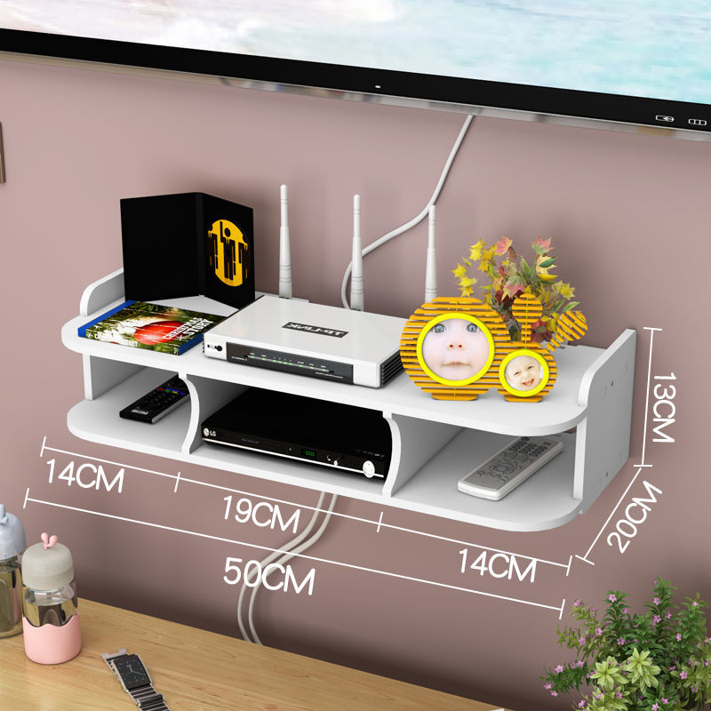 器客厅电视墙上卧室壁挂收纳架搁板免打孔30cm双层机顶盒架无痕钉粘钩