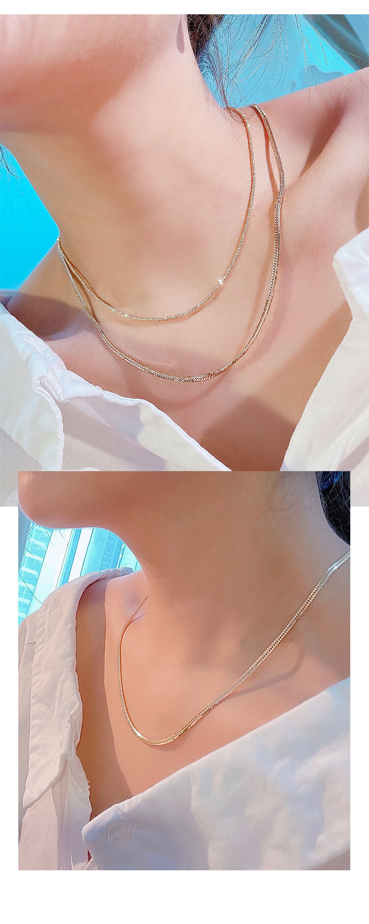 18k黄金项链 古巴平喜链 实心质感 男女款素金链 18k浅黄金色55cm10