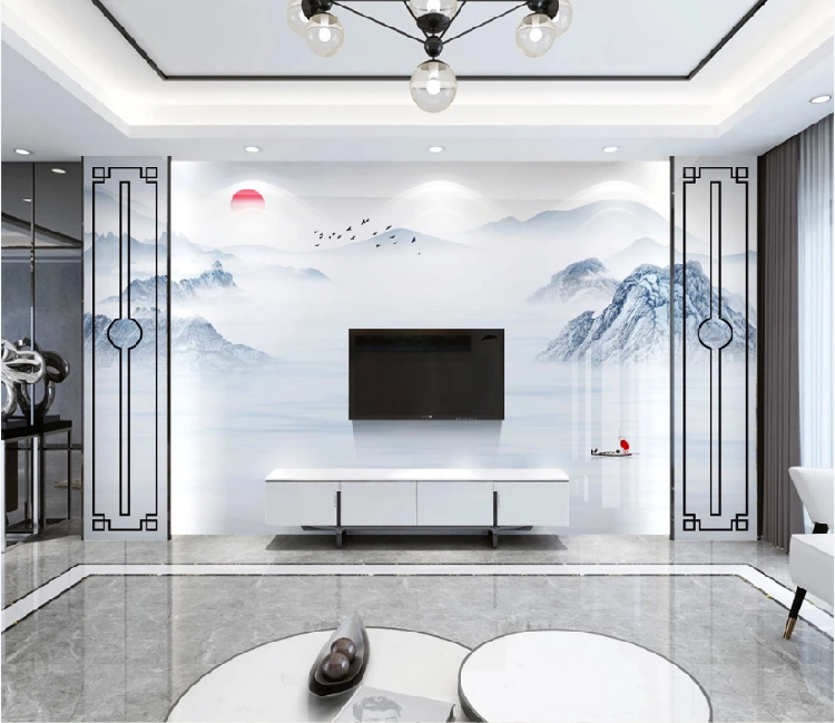 8d电视背景墙壁纸客厅现代简约5d影视墙布壁画水墨大气山水3d墙纸无缝