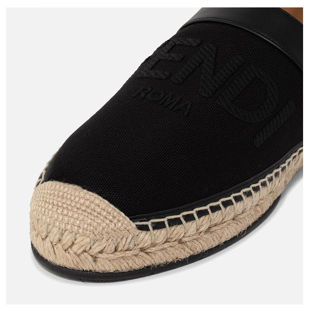 fendi芬迪男士织物配皮徽标图案草编鞋休闲男鞋7p1409af5uf0mq0黑色uk