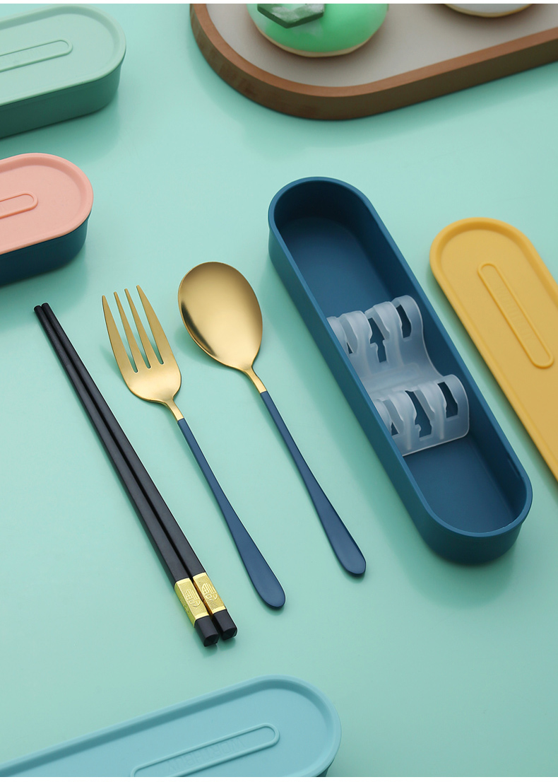 勺子筷子叉子一套餐具便携筷子勺子套装餐具外带一人食三件套不锈钢