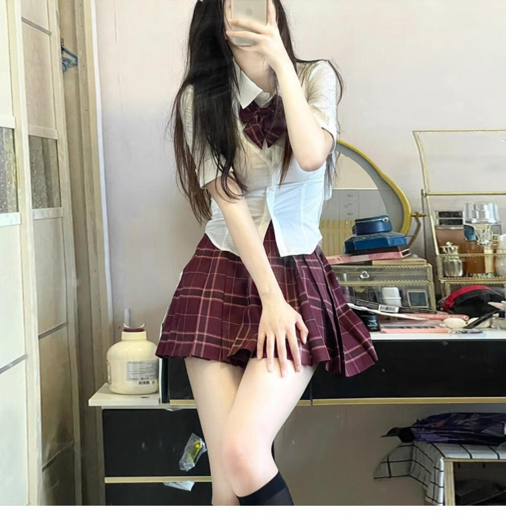 盐系甜酷显身材学院风修身jk制服衬衫套装百褶裙两 紧身衬衫长袖 碳灰