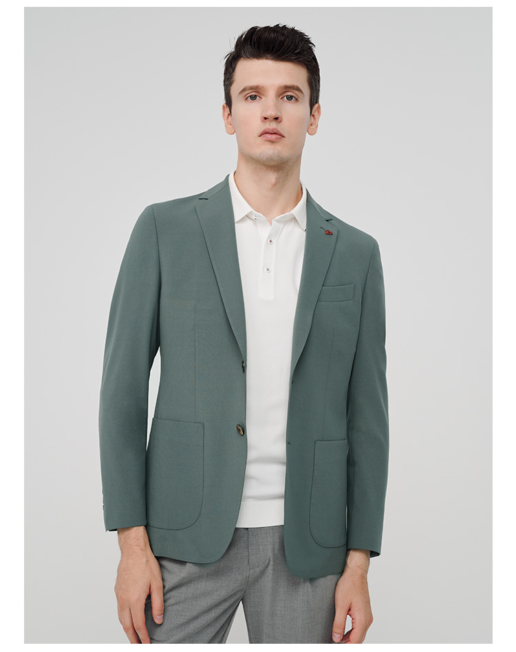 jodoll乔顿男单西外套2022新款韩版潮流休闲修身平驳领西装外套青绿色