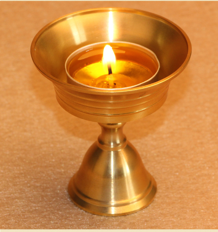 酥油灯灯座供佛蜡烛台家用佛前摆件纯铜底座祭祀供奉长明灯烛台中号铜