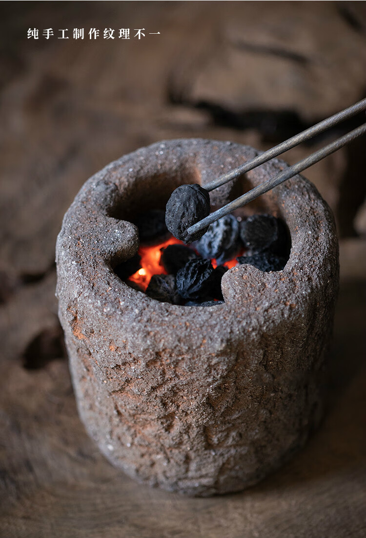 火取暖纯手工诗文炭炉风炉柴烧复古泥陶煮茶炉柴烧诗文炭炉提梁壶