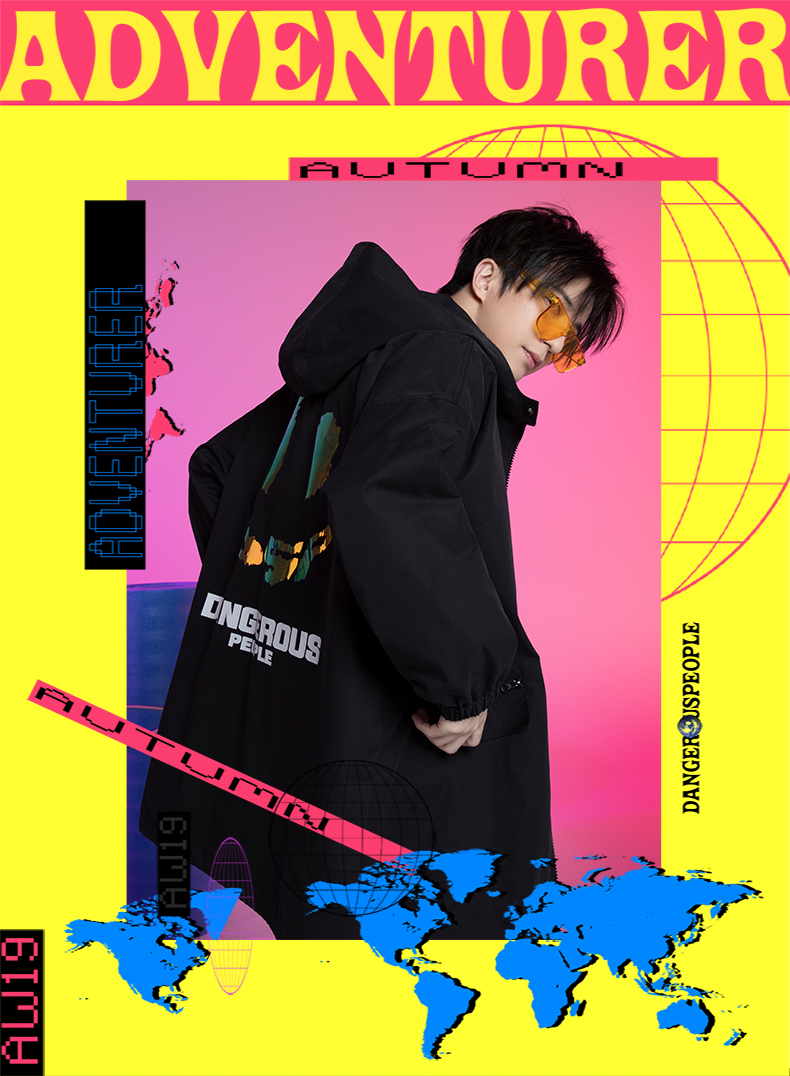 dangerous people薛之谦dsp幻彩笑脸印花秋季连帽潮流风衣外套 黑色 m