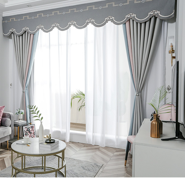 窗帘眉头定做自粘魔术贴眉头水波幔头客厅阳台卧室加厚遮光窗帘布15号