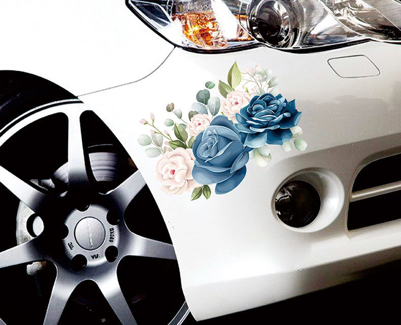 醉米汽车贴纸素色花朵车身贴创意车尾电动摩托保险杠装饰贴画粉蓝玫瑰