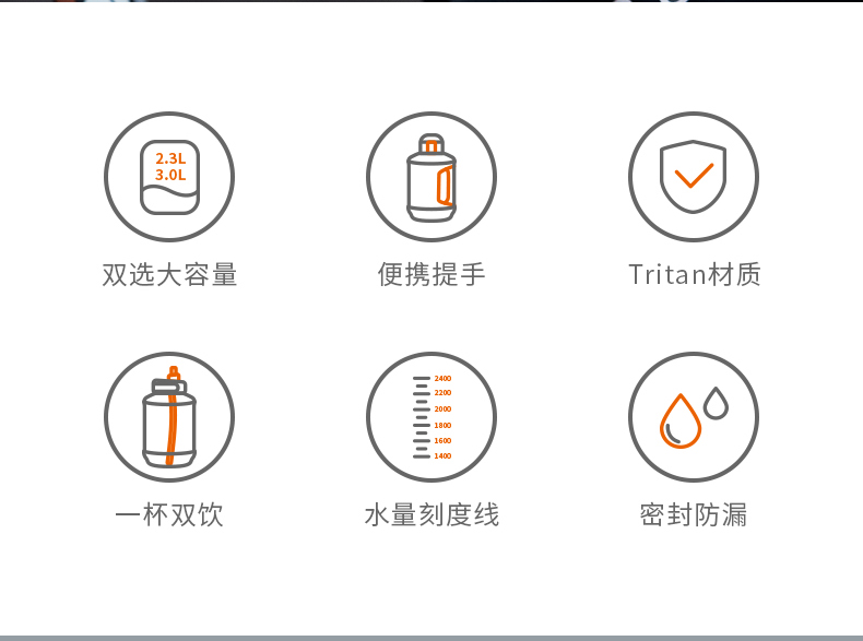 九阳joyoung大河马系列大容量水壶tritan材质运动健身吨桶水桶水壶