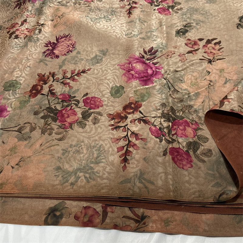 桑蚕丝布头 香云纱桑零布头面料正宗顺德古风丝绸莨绸布料 09号花萝