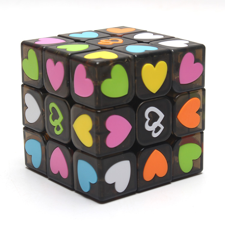 透明三阶魔方爱心3阶魔方比赛贴片灵活玩具透明蓝底心形