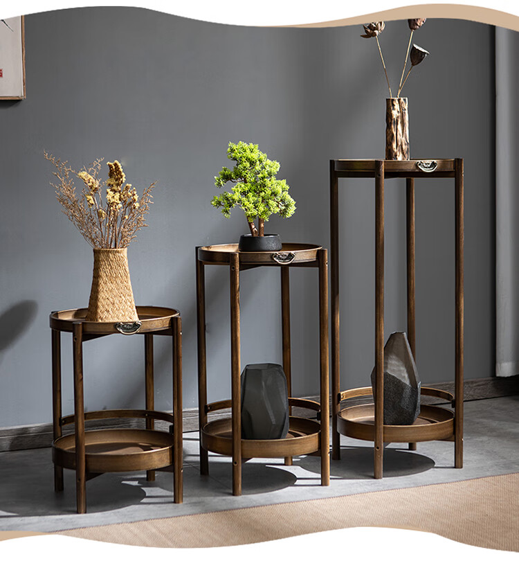 竹然居仿古花架置物架落地式室内客厅装饰花台仿古花几新中式花架多层