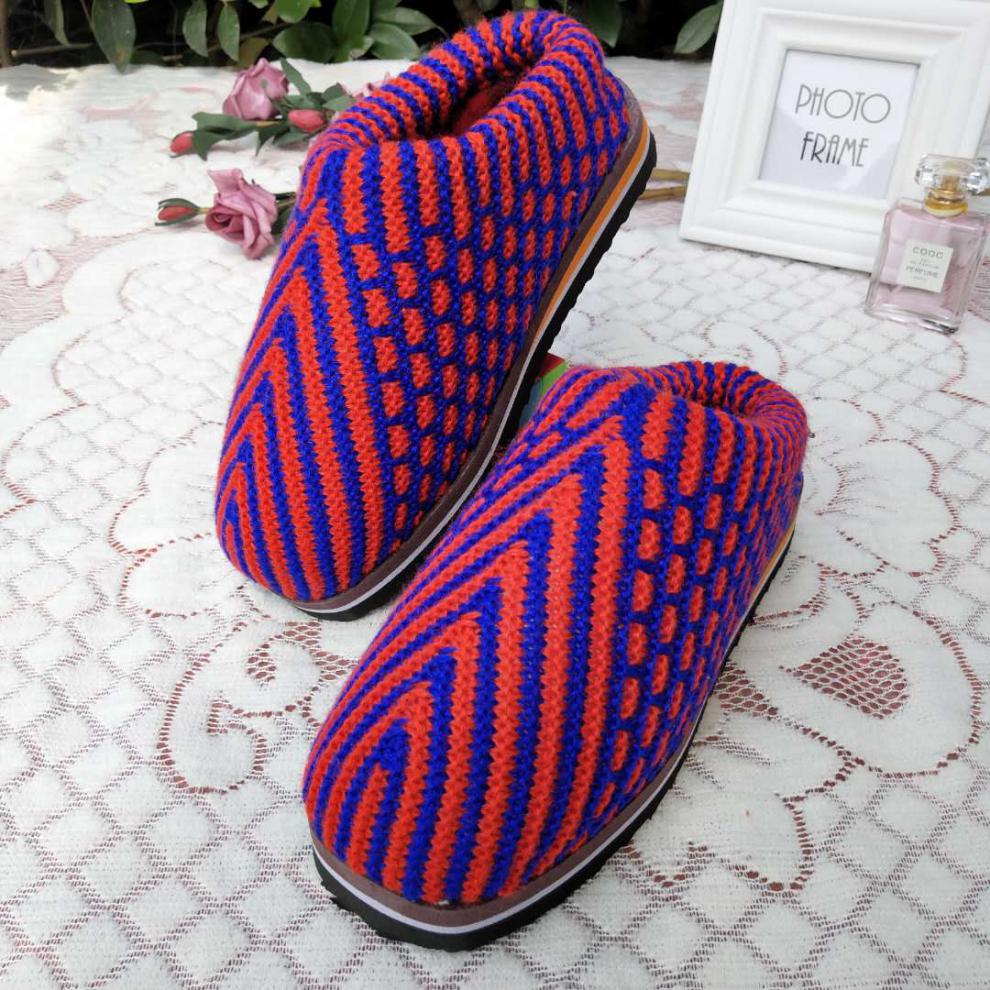 结婚拖鞋情侣红拖鞋毛线拖鞋手工毛线棉鞋冬季防滑加厚保暖男女结婚