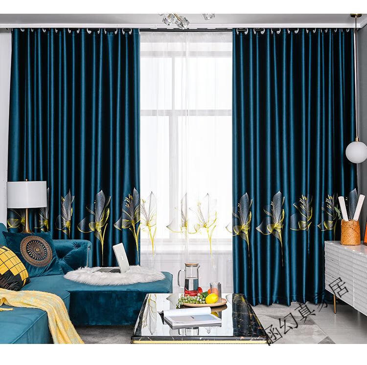 贵妃锻百合绣花窗帘全遮光成品定制卧室客厅阳简约现代中式窗帘布藏