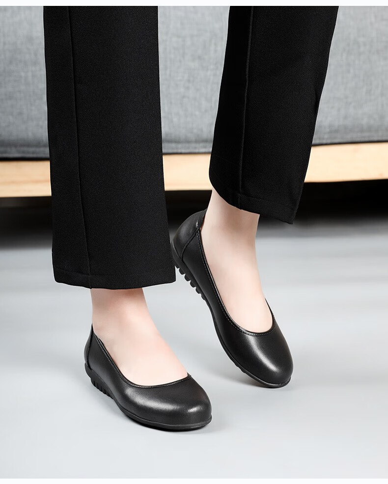 空姐乘务员工作鞋圆头舒适黑色耐平底鞋软面软底不累脚职业女1192跟高