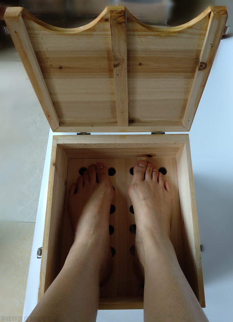 新款实木制足疗箱足部灸盒足底艾灸盒脚底熏艾盒足灸仪艾条家用钻孔款