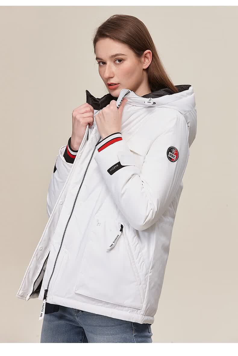 【宽松廓形】hazzys哈吉斯女装 冬季新款hrc短款运动风连帽羽绒服as