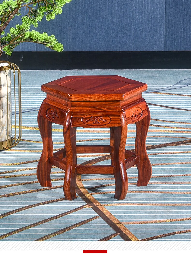 九鲤王府红木家具非洲花梨学名刺猬紫檀实木六角凳新中式小凳子板凳