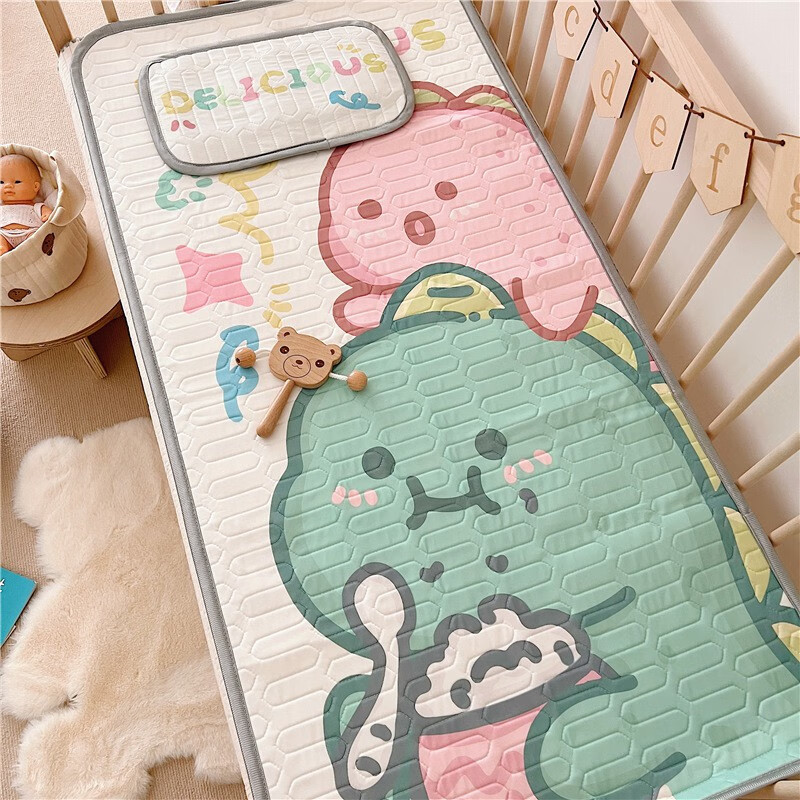 雾绡婴儿凉席儿童卡通乳胶凉席两件套幼儿园冰丝席婴儿床垫软凉席小羊