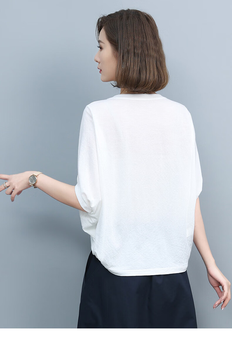 白色冰丝短袖t恤女2022夏季新款宽松薄款大码半袖蝙蝠衫妈妈上衣白色m