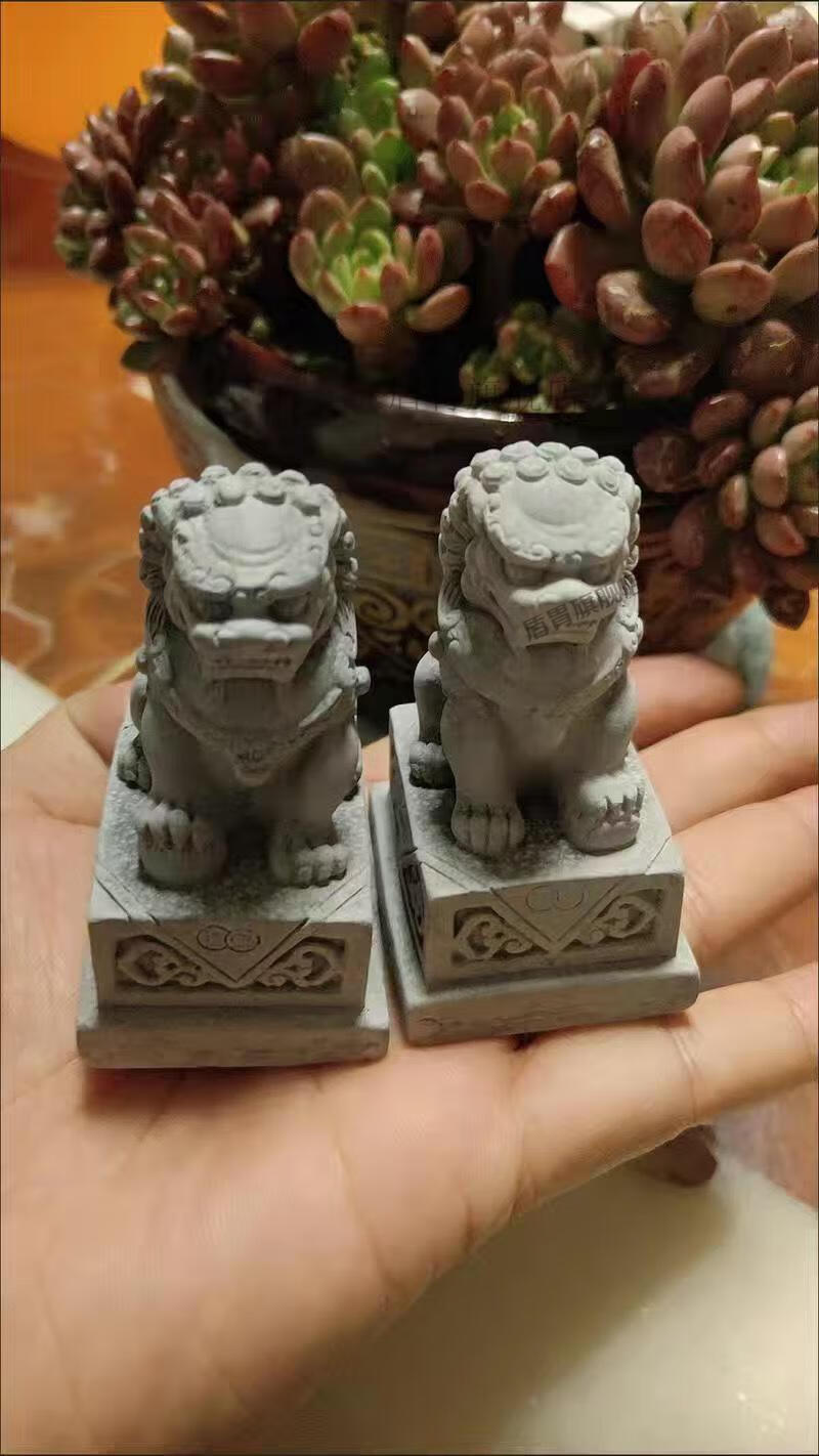狮子摆件 迷你小石狮子摆件中式桌面鱼缸看门家用门口一对mini造景