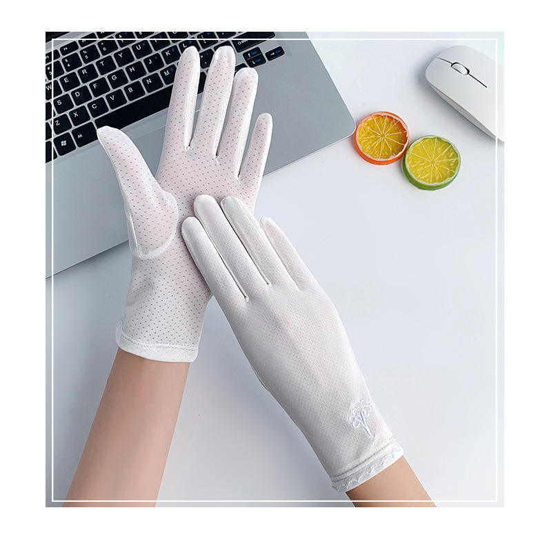 冰丝防晒手套女士夏季薄款触屏冰爽户外骑行短款全指手袖冰丝蝴蝶结