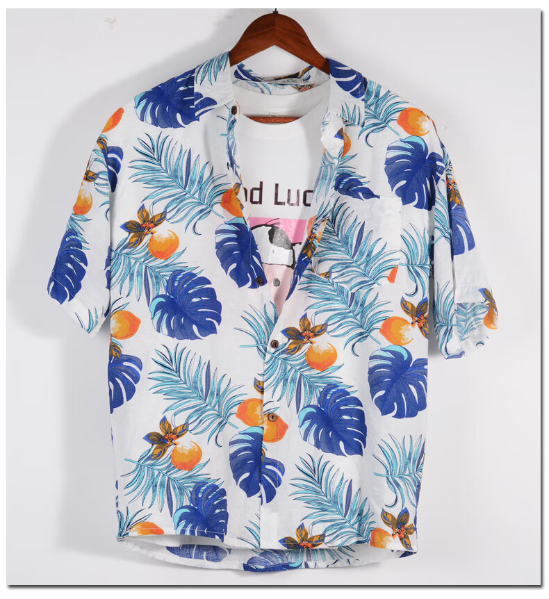 海南岛服沙滩衬衫男夏威夷夏季短袖复古大码薄款情侣三亚旅游衣服套装
