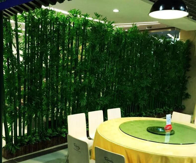 仿真竹背景墙塑料假竹子人造植物绿叶子纤雅洁1米长底座16根1米高竹子