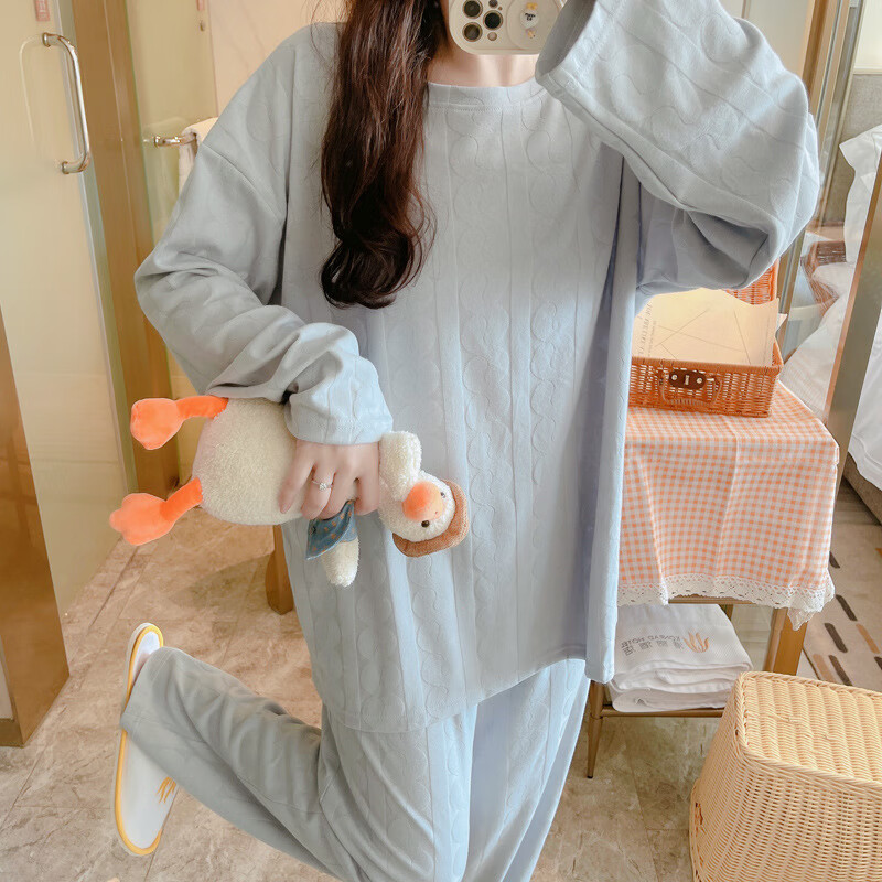 蔻诗瑶睡衣女大码胖mm200斤加肥加大春秋季长袖长裤家居服两 21193(白