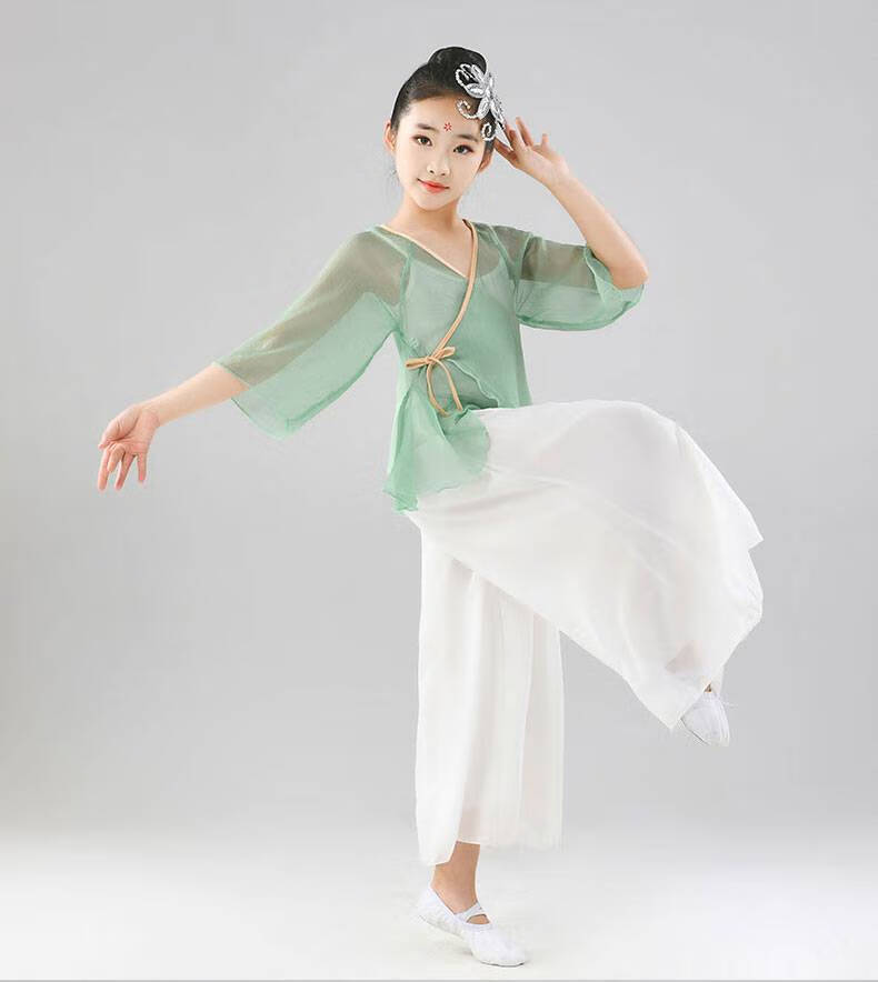 儿童古典舞中国风飘逸扇子舞身韵纱衣练功服古典舞蹈少儿表演服装 炫