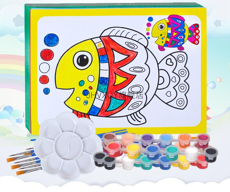 画画涂色画卡618活动入口50张8排颜料8笔1盘1围裙1画架女1张底板单盒