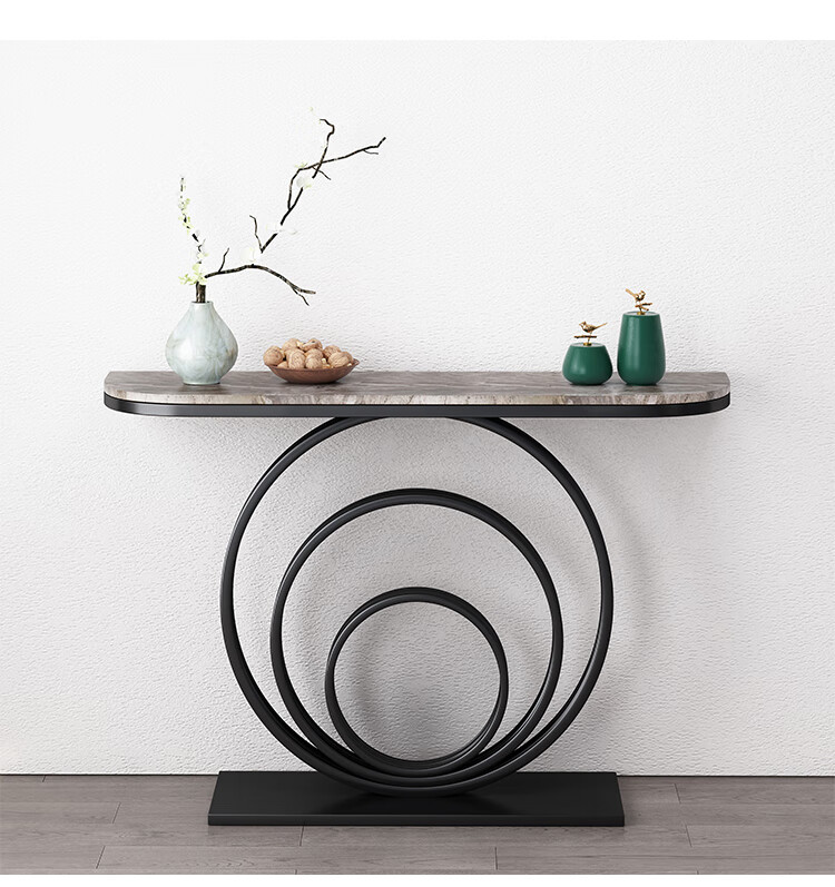 香复居亭轻奢半圆玄关桌岩板靠墙端景台进门入户玄关简约新中式窄桌