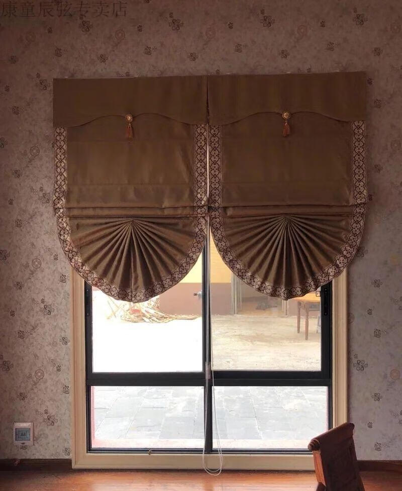 雪尼尔窗帘客厅新疆西藏专链成品罗马帘绒布双层用料全遮光定制扇形