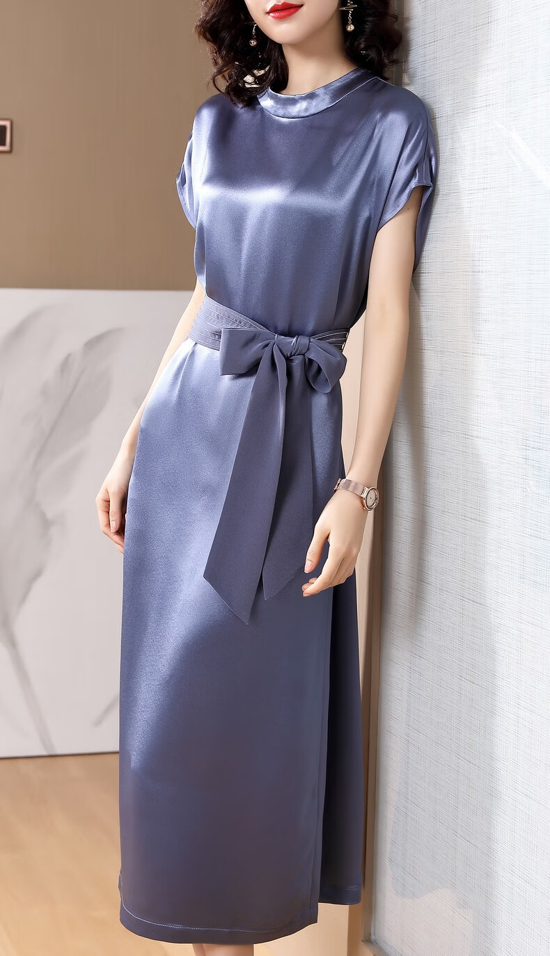 aosijie轻奢品牌女装 醋酸缎面真丝连衣裙女2020夏季新款系带修身小飞