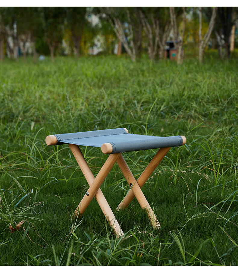 实木结实钓鱼椅家用木头小马扎软座板凳 榉木可折叠靠背椅-灰色【图片