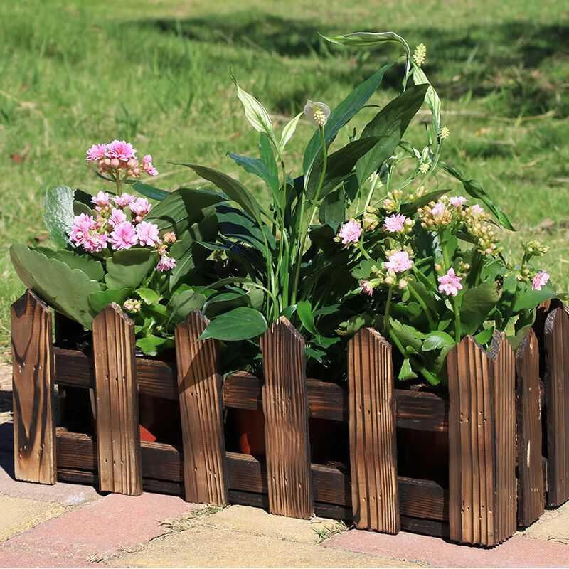 户外木栅栏花盆挂式阳台栏杆花架长方形花箱腐木质花篮围栏花槽 (带