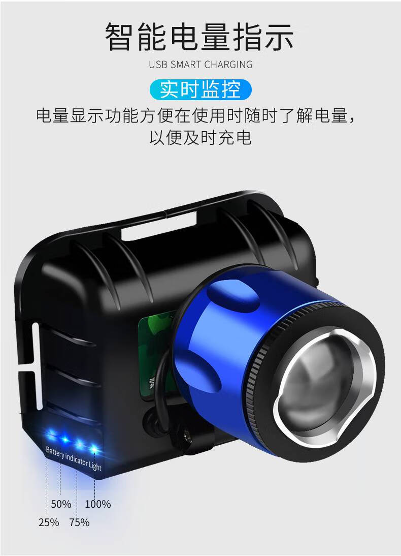 感应头灯强光充电超亮变焦钓鱼夜钓灯超轻小号头戴式疝气灯手电筒普通