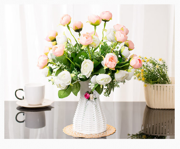 小清新假花放茶几上的仿真花饭桌朔料塑胶仿正绢布桌面假话装饰 粉红