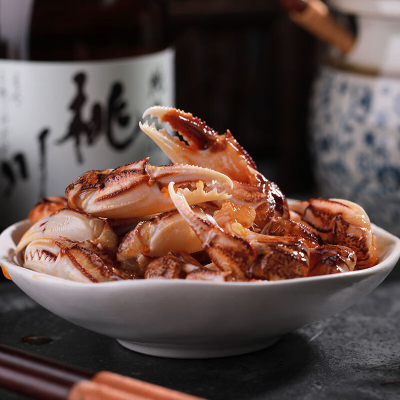 醉蟹钳小海鲜生呛大螃蟹脚梭子螃蟹脚花蟹腿罐装即食小海鲜不辣280g